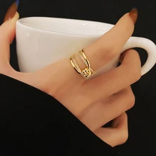 불규칙 할로우 오프닝 반지 여성용, 스테인레스 스틸 골드 컬러, 구리 기하학적 반지, 간단한 파티, 크리스마스 주얼리 패션