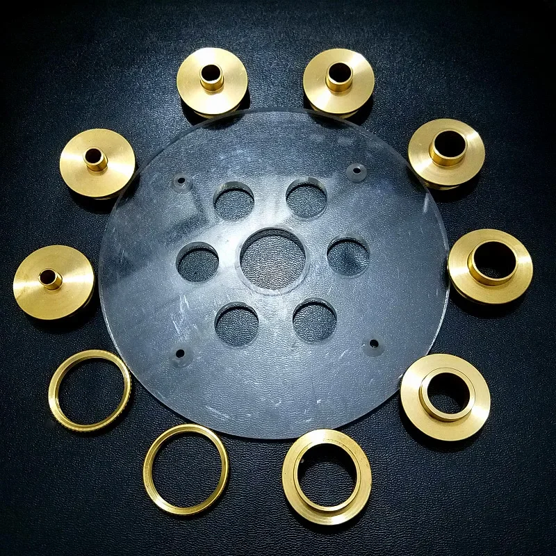 10PCS Brass Router Plate Guide Bushings + Round Base bottom Plate For Woodworking Trimming Machine Router Table Insert