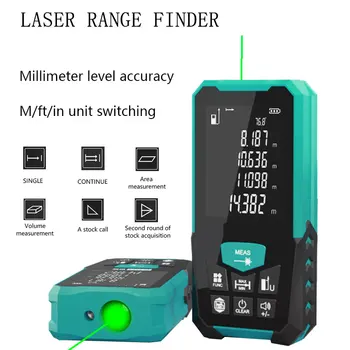 Telemetro laser, sorgente laser verde, modalità di misurazione multiple, commutazione unità M/FT/IN, senza batteria, 5 opzioni di portata
