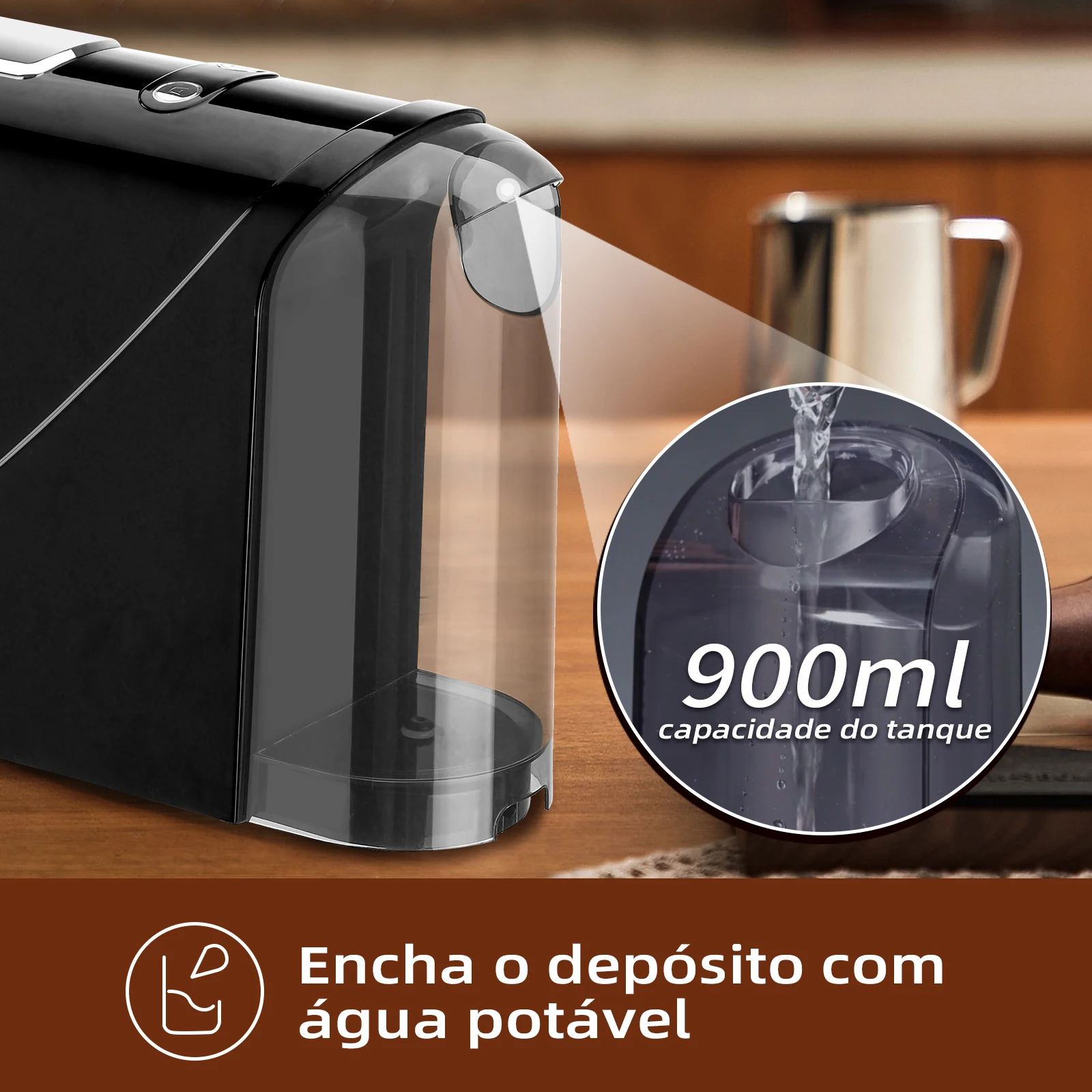 Máquina de café totalmente automática，Máquina de café expresso，Pressão da bomba 20 Bar，127V，900ML 3