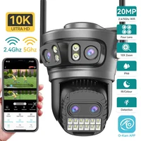 Caméra de surveillance domestique Wi-Fi 20MP 8K à quatre objectifs et trois écrans, zoom 10X, protection de sécurité 10MP 5K, suivi automatique extérieur 1