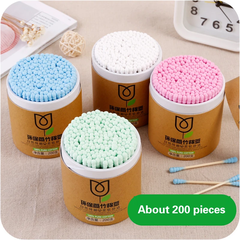 200Pc Baby Eyebrow Eyelash Cotton Swab Buds Pink Disposable Double-head Wood Sticks Cotton Swab Bud For Ear Medical Cleaning