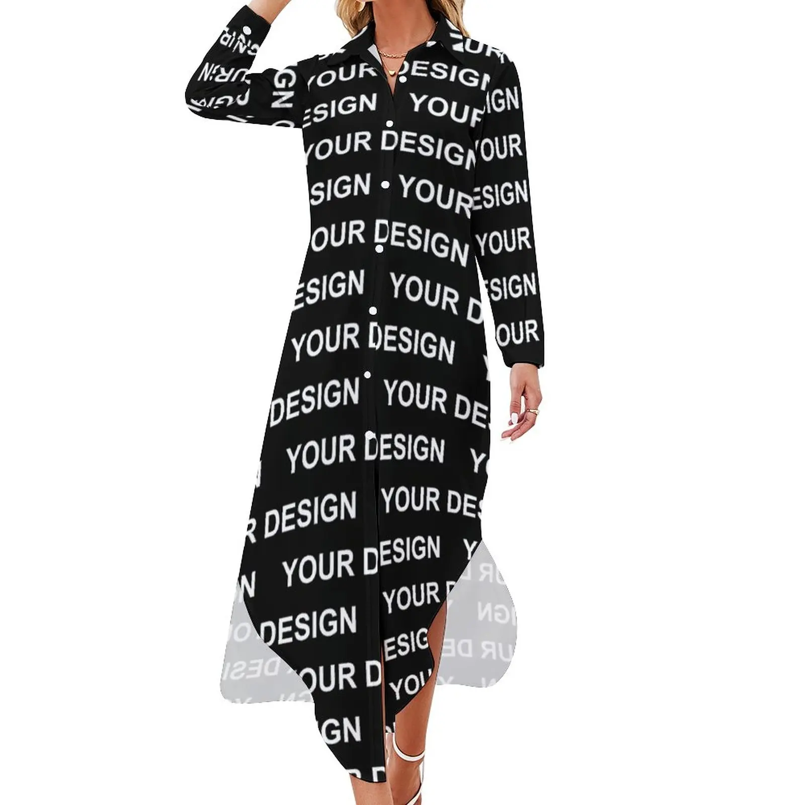 

Add Design Customized Casual Dress Custom Made Your Image Aesthetic Dresses Long Sleeve Cute V Neck Print Big Size Chiffon Dress