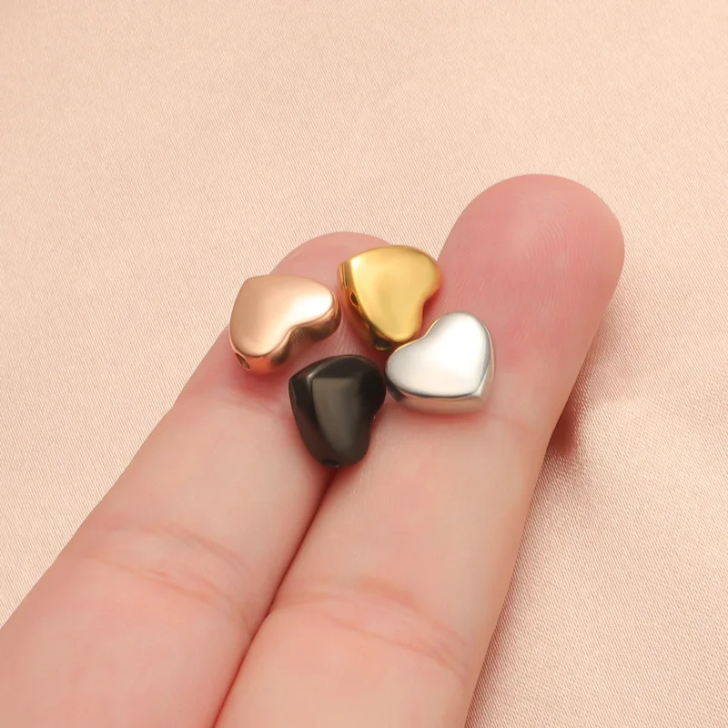 2 pcs Heart Stainless Steel Round Corner Peach Heart Small Hole Bead Mirror Jewelry Accessories DIY Handmade Jewelry Gift trendy personality jewelry multilayer chain bead heart gold color bead stainless steel bracelets for women gift