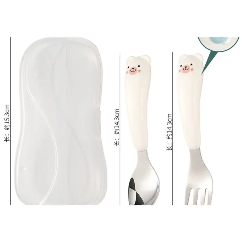 Baby Cartoon Tableware Set Baby Spoon Fork Stainless Steel Toddler Dinnerware Cutlery Infant Food Feeding Utensil Gadgets