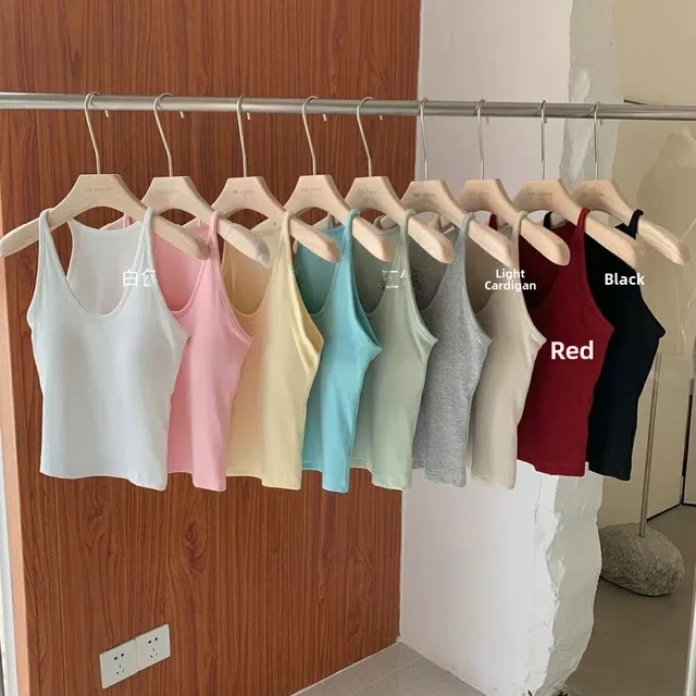 Summer New Sle Sexy Pure Desire Hot Girl Slim Fit Tank Top Women's Padded Sports Bra Vest U-Ne ort Length Cotton Blend