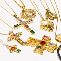 E.B.belle Stainless Steel Colorful Rhinestone Pendant Charms Necklace 18K Gold Plated Tarnish Free Women's Jewelry