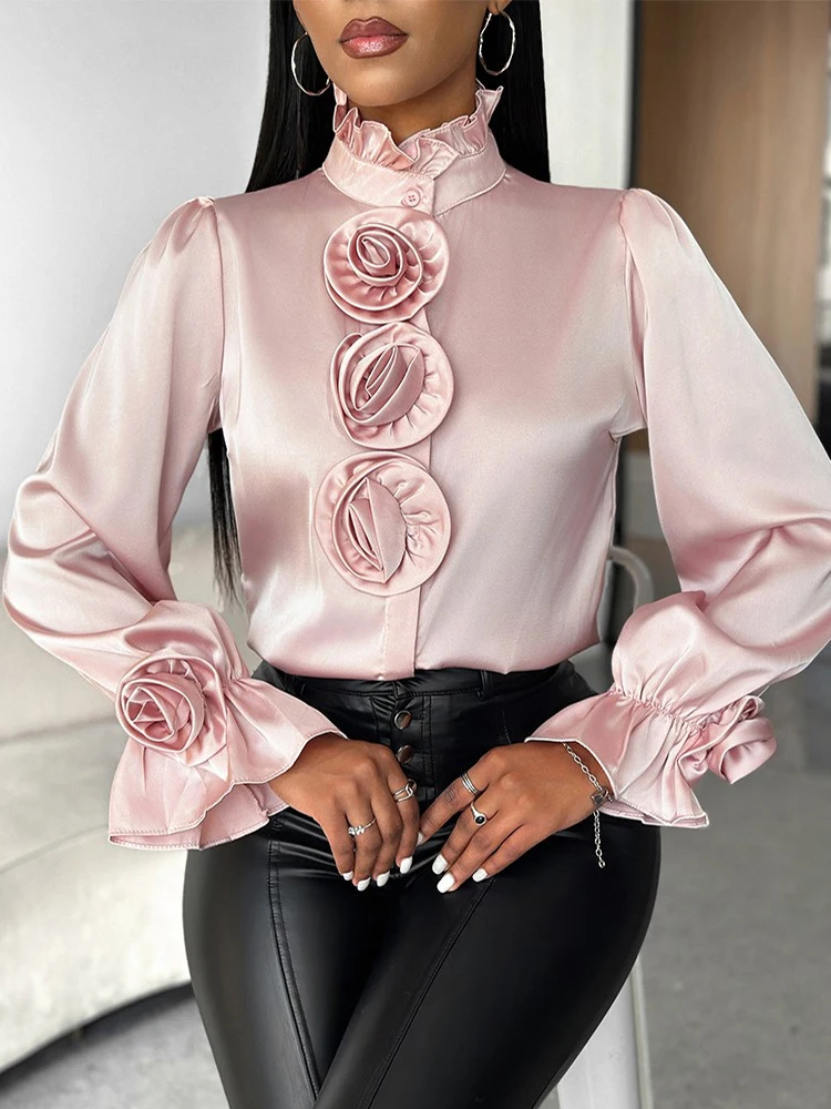 

Rose Detail Frill Hem Bell Sleeve Top