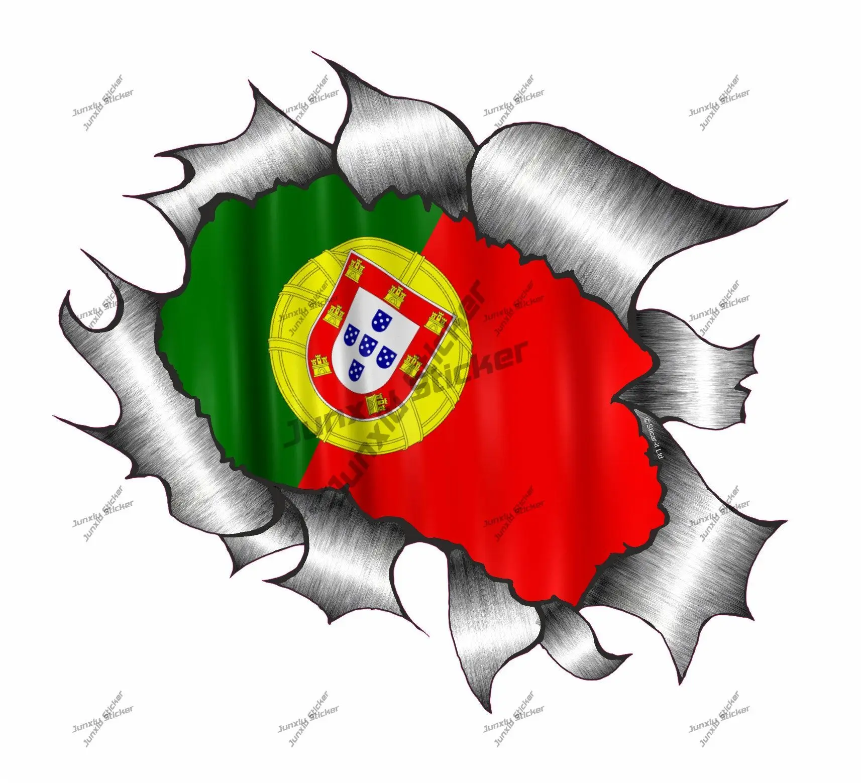 

Portugal Ripped Torn Metal Rip Design with Portuguese Country Flag External Vinyl Sticker Forest Tent Camping Sticker for Car