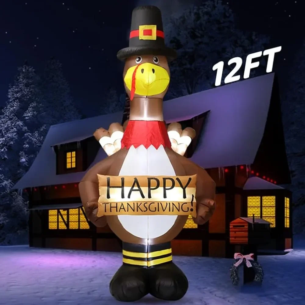 

12FT Giant Blow Up Thanksgiving Inflatable Turkey Outdoor Decorations with LED Lighted