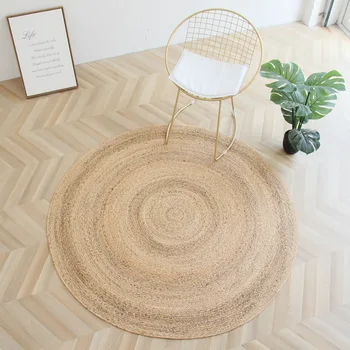 Japan Style Rattan Round Carpets For Living Room Bedroom Kitchen Decor Straw Plants Fiber Mat Rugs Hand Woven Anti-slip Mats 6