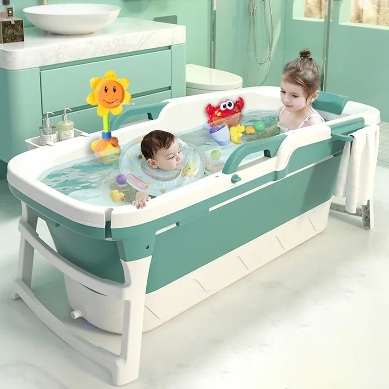 Foldable Bath Basin Large Bath Barrel Foldable Bathtubs Can Sit and Swim Household Thickened Plastic Barrel QQ