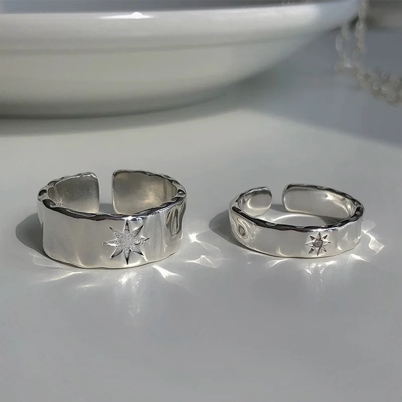 1pair Y2K Star Couple Rings Unisex Punk Sliver Zircon Star Open Ring Women Men Wide Retro Figner Rings Lovers Gifts Jewelry 5