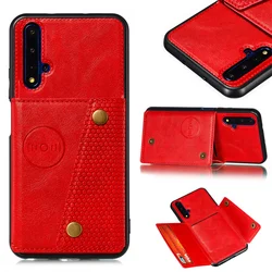 Premium PU Leather Wallet Shockproof Case with Magnetic Car Holder and Multi-Card Slots for Nova 5t (Red)