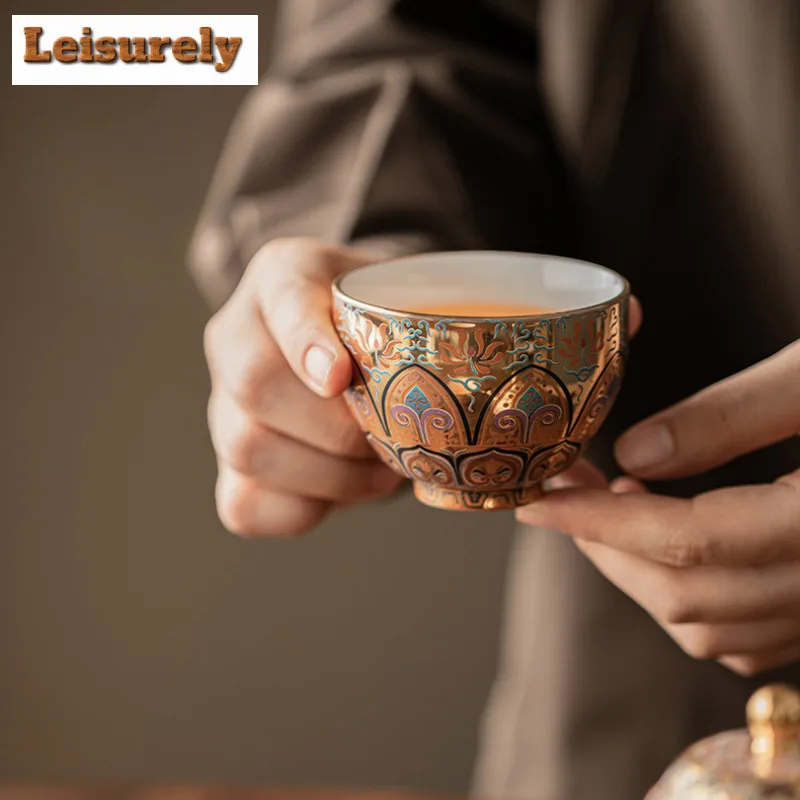 Dunhuang Gilded Exquisite Tea Set Complete Set Antique Tea Ceremony Set Tea Maker Teapot and Tea Cup Set Teaset Supplies Craft