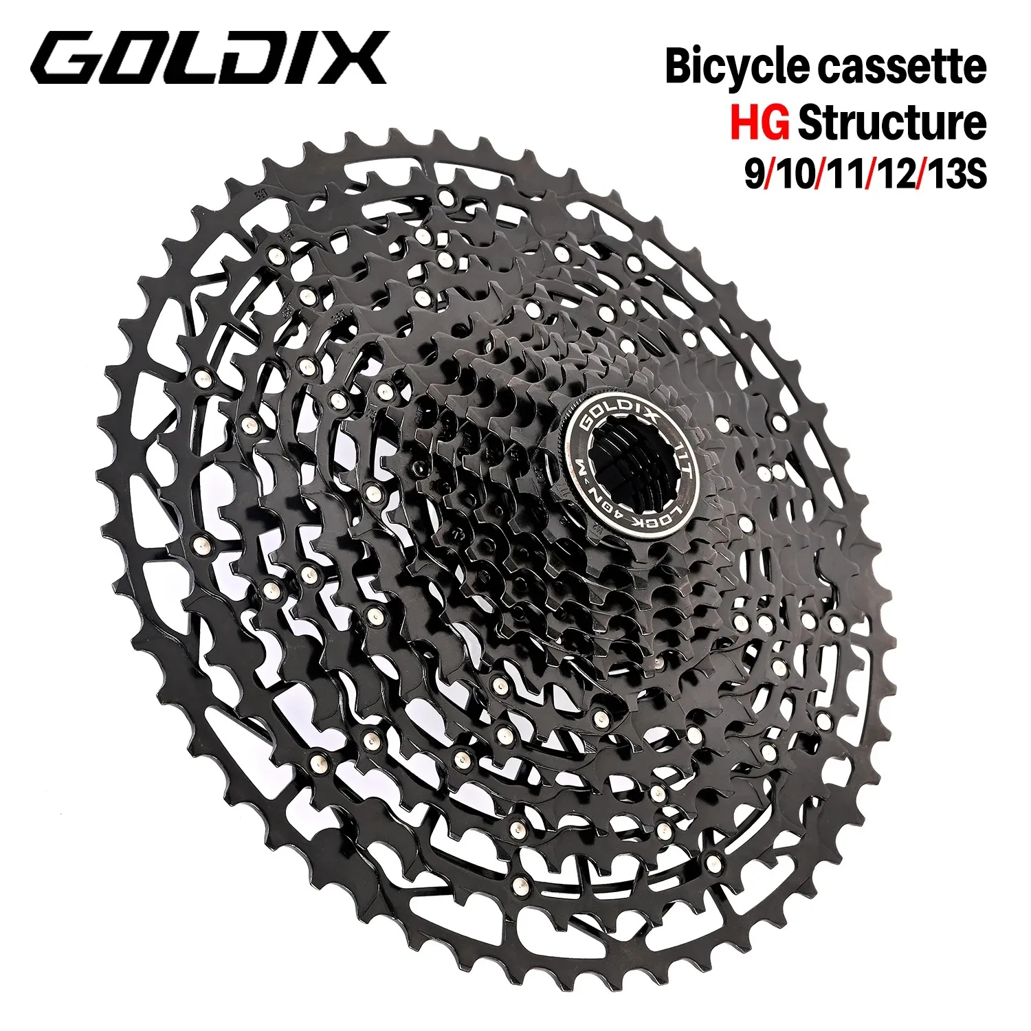 GOLDIX-Cassette ultraligero para bicicleta de montaña, rueda libre k7 9/10/11/12/13 velocidades, estructura HG, piñón, Material de acero al carbono para bicicleta de montaña