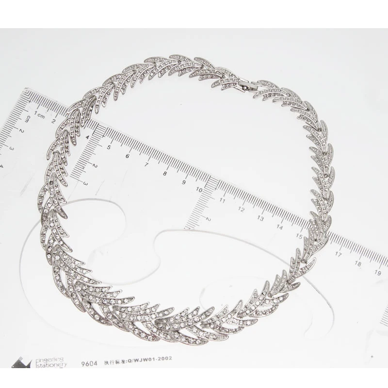 Leaves Shape Silver Color Clear Crystal Jewelry Set New Fashion Wedding Bridal African Costume Jewelry Sets bridal jewelry sets