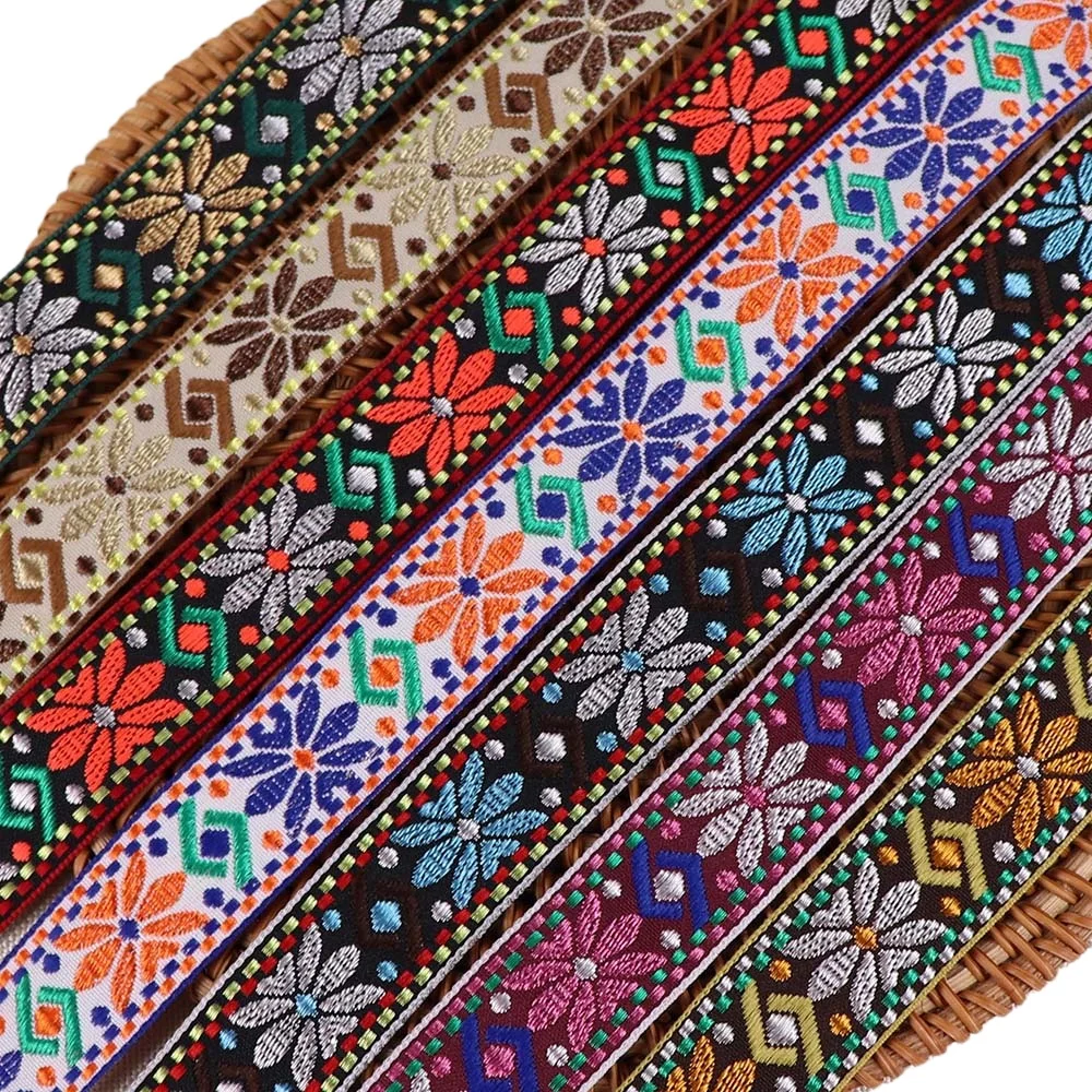 Sewing Ribbon 2.3cm Vintage Geometric Jacquard Embroidered Ribbons Webbing for Collar
