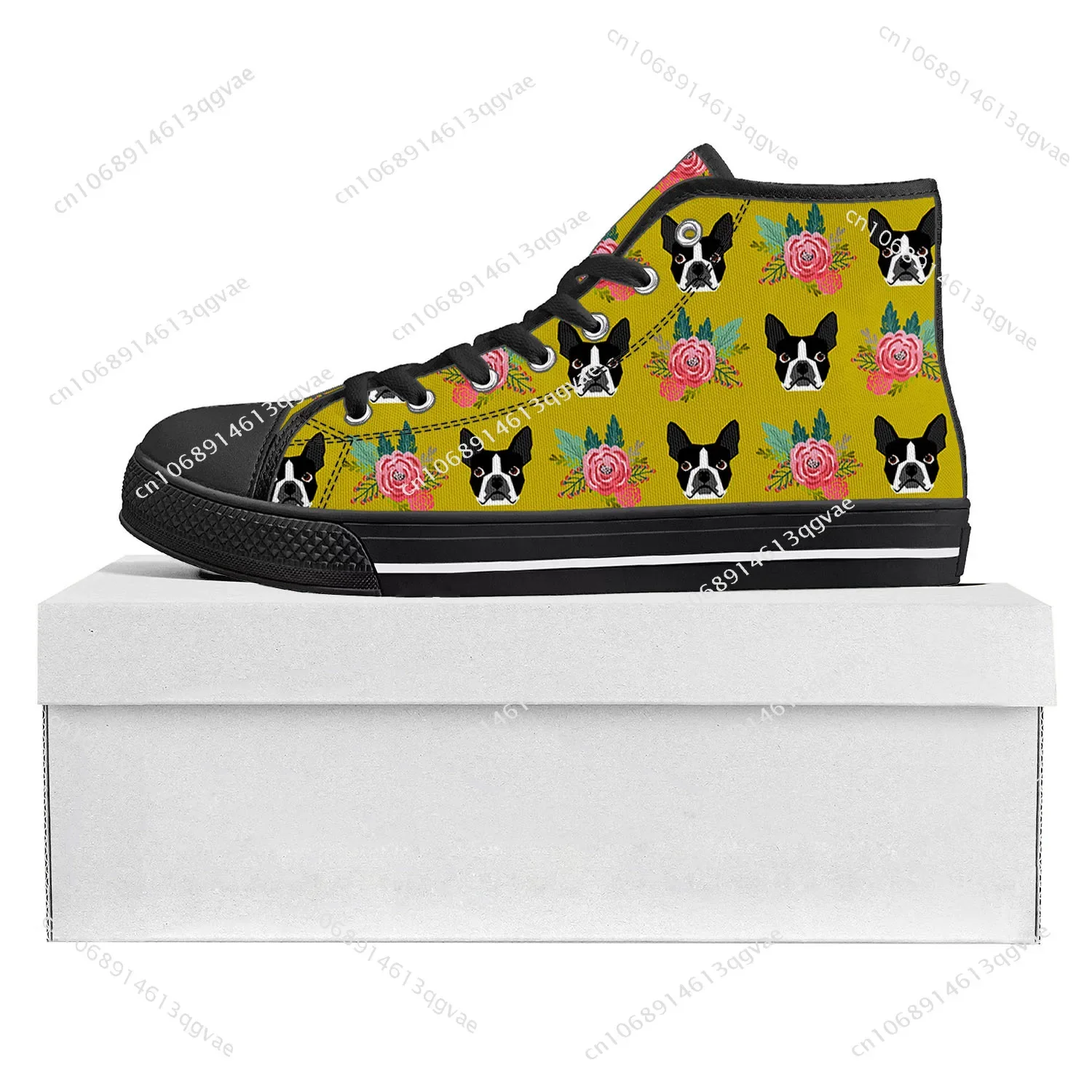Boston Terrier High Top High Quality Sneakers Mens Womens Teenager Canvas Sneaker Custom Made Shoe Casual Couple Shoes Black