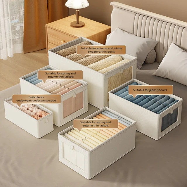 Caja de Almacenamiento de Tela Oxford con Tapa Transparente, Contenedor Plegable Grande para Ropa, Organizador de Armario 2