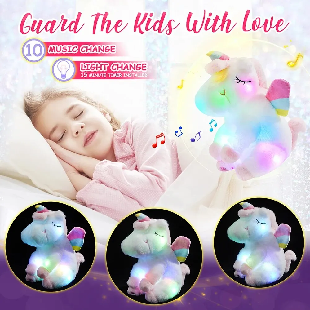 Plush Toy Glow Guards Musical Unicorn Stuffed Animal with LED Night Lights Children's Day Birthday Music Doll Gifts for Girls