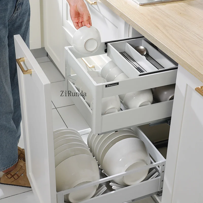Pull basket kitchen cabinets, small size dish drawer type bowl rack