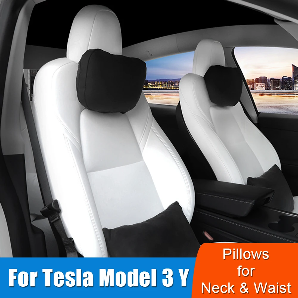 For Tesla Model 3 Y Flocking/Leather Car Seat Neck Pillow Soft Memory Neck  Pillow High-Quality Headrest Lumbar Support - AliExpress