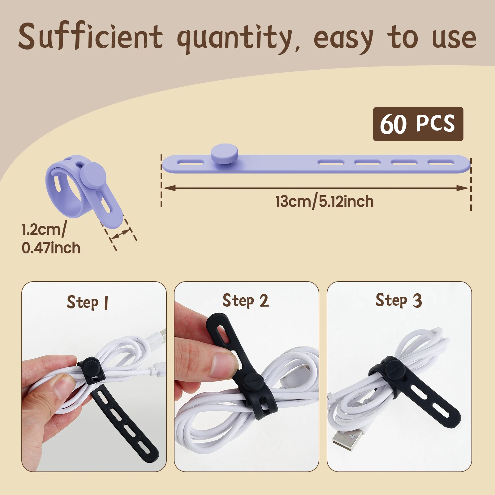 30/60Pcs Silicone Cable Ties Adjustable Cable Straps Cord Organizer Reusable Cable Management Organizer for Bundling and Fasten