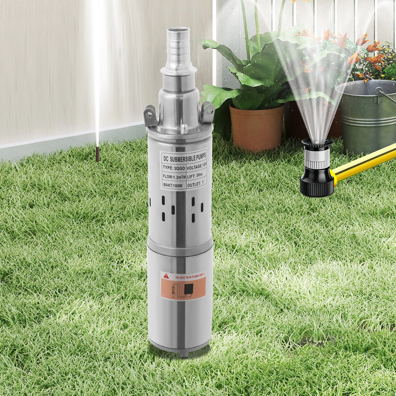 12V 180W Solar Pump Submersible Water Pump Stainless Steel Deep Well Pump Extracting Irrigation for Ponds, Lakes, Rain barrels
