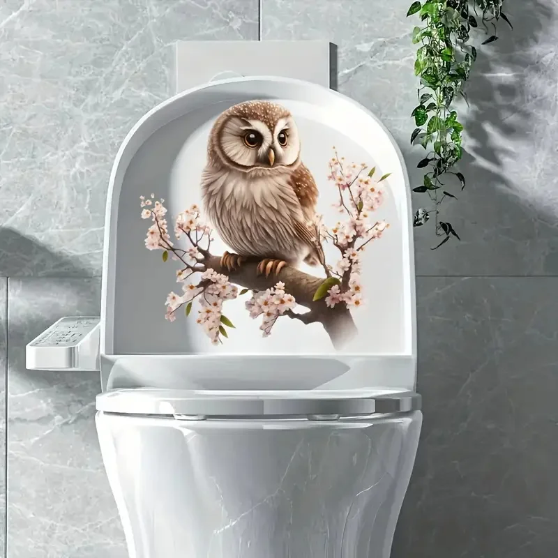 Owl Self-Adhesive Wall Decal Removable Reusable PVC Sticker for Toilet Lid Bathroom Decor wall stickers,toilet stickers