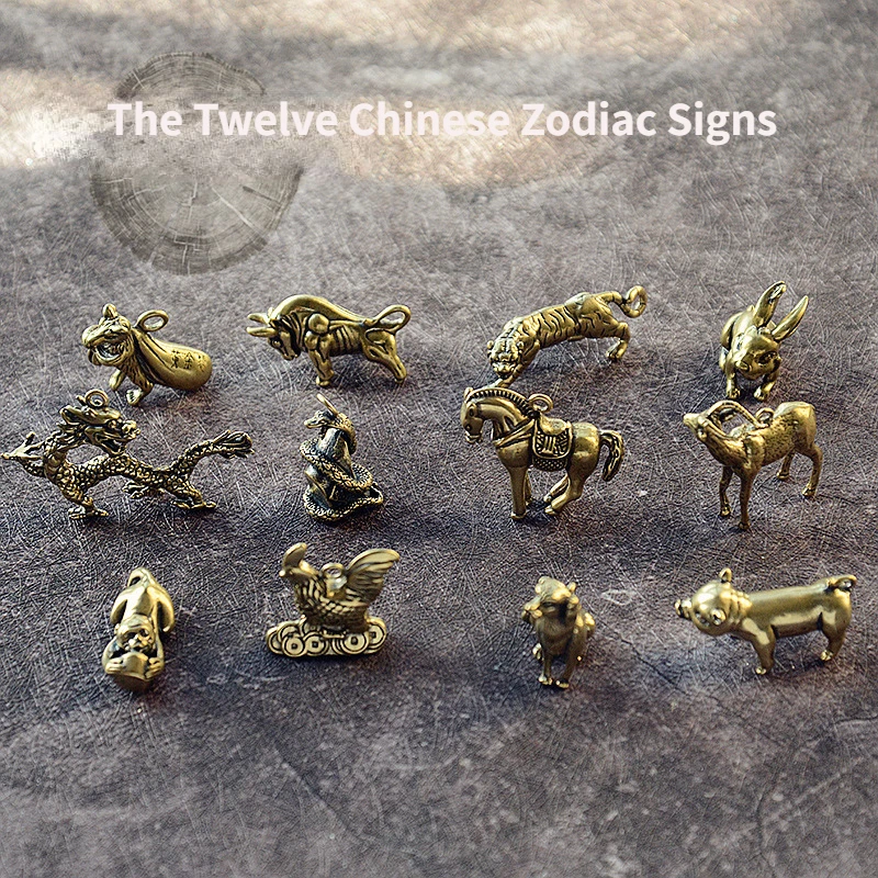 Латунные животные, искусственные Китайские знаки зодиака, крыса, бык, тигр, кролик, дракон, змея, лошадь, овечка, искусственная собака, свинья, украшение для офисного стола