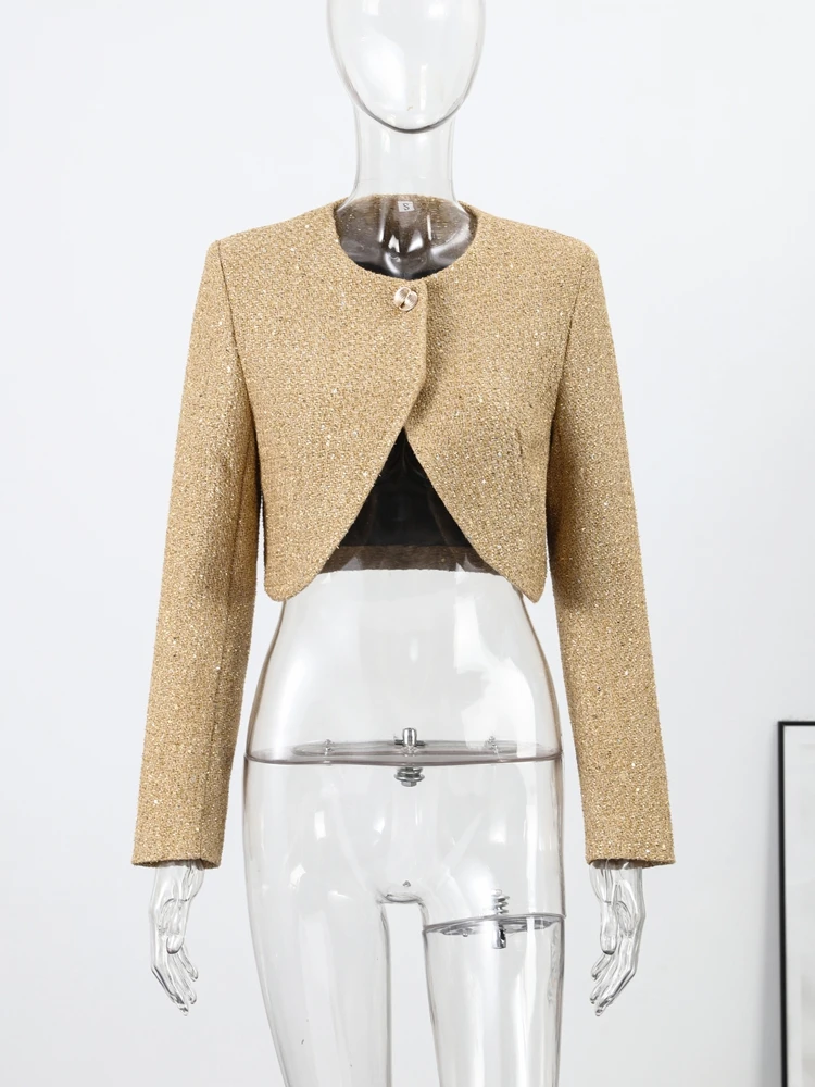 Damen Bomberjacke Revers Reißverschluss Metalldraht Lurex Mäntel Herbst 2025, weiblich, langärmelig, lose Jacken, modische Damen-Partykleidung – Detail 4