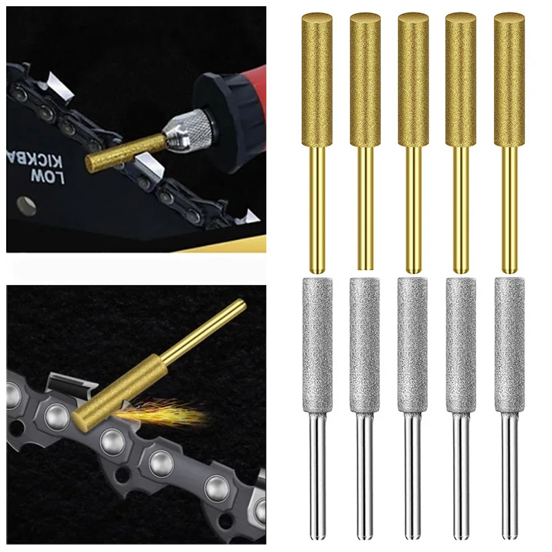 

Gold Diamond Coated Cylindrical Burr 4mm Chainsaw Sharpener Stone File Chain Saw Sharpening Carving Grinding Tools Silver Pink