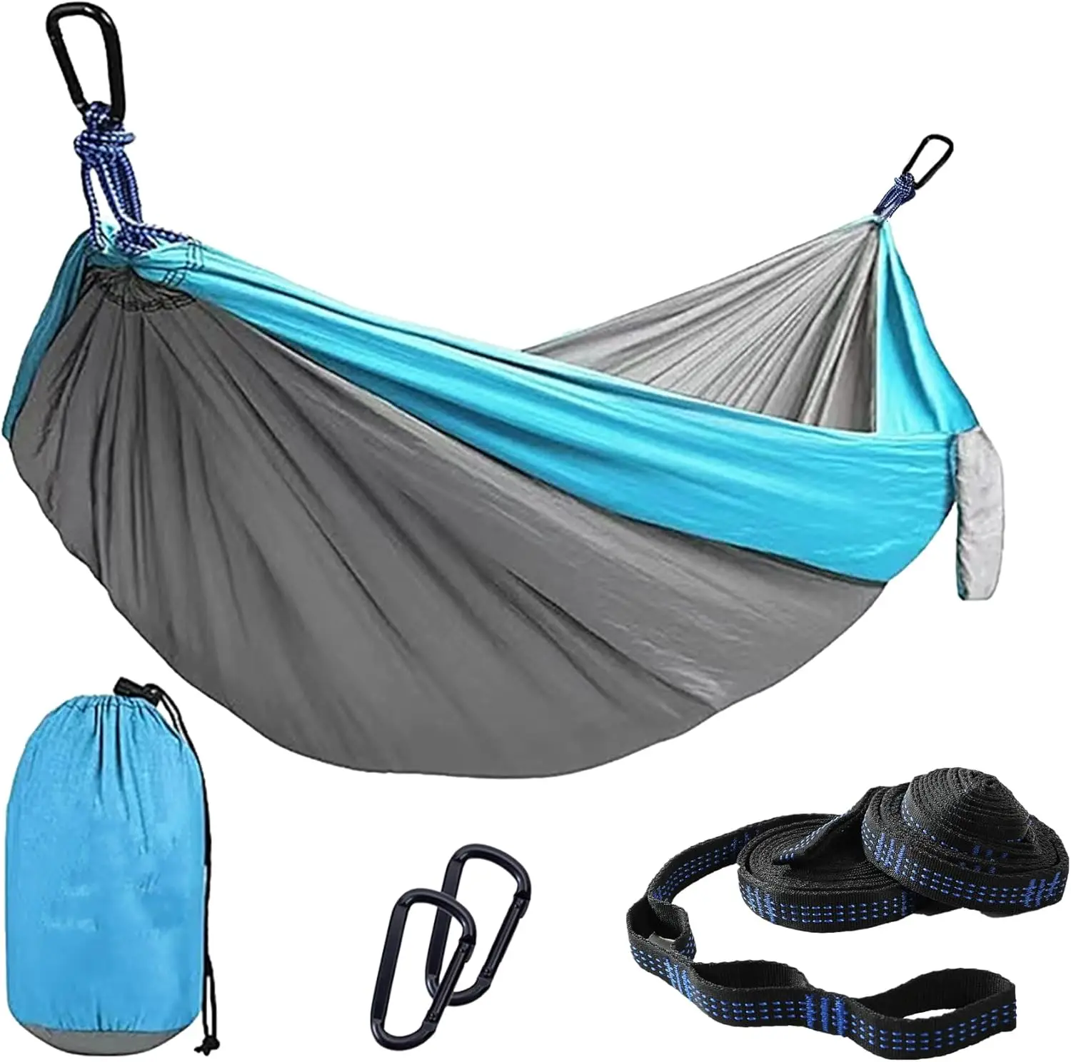 Hamacas de camping, hamaca doble e individual con correas para árbol, equipo portátil ligero de nailon