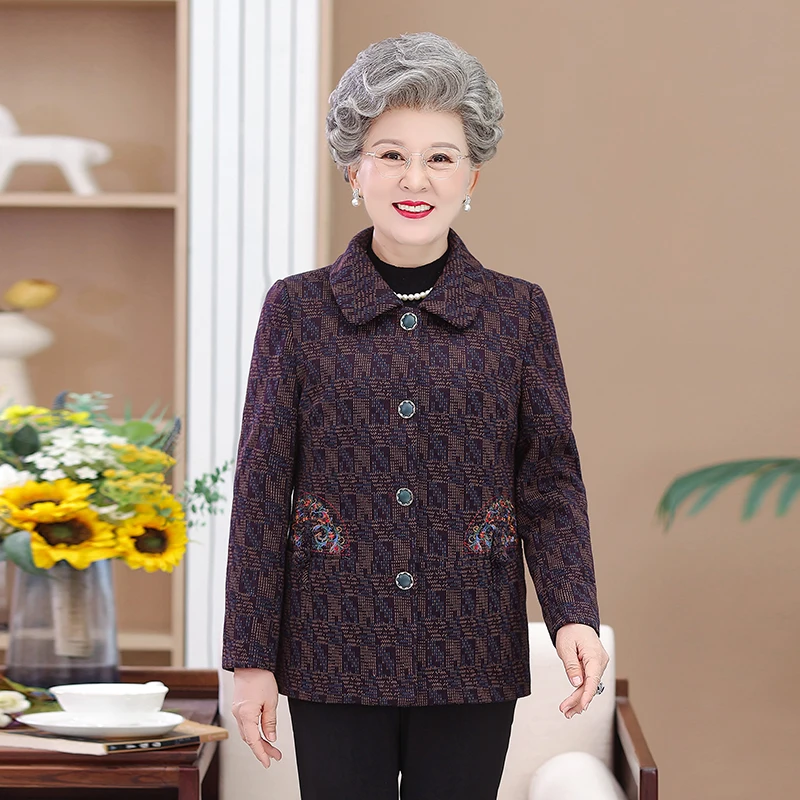 

Women's Spring Autumn Jacket, New Middle-aged Mother Lining Coat, Grandmother Short Outerwear, Female Tops, 5XL, 2023
