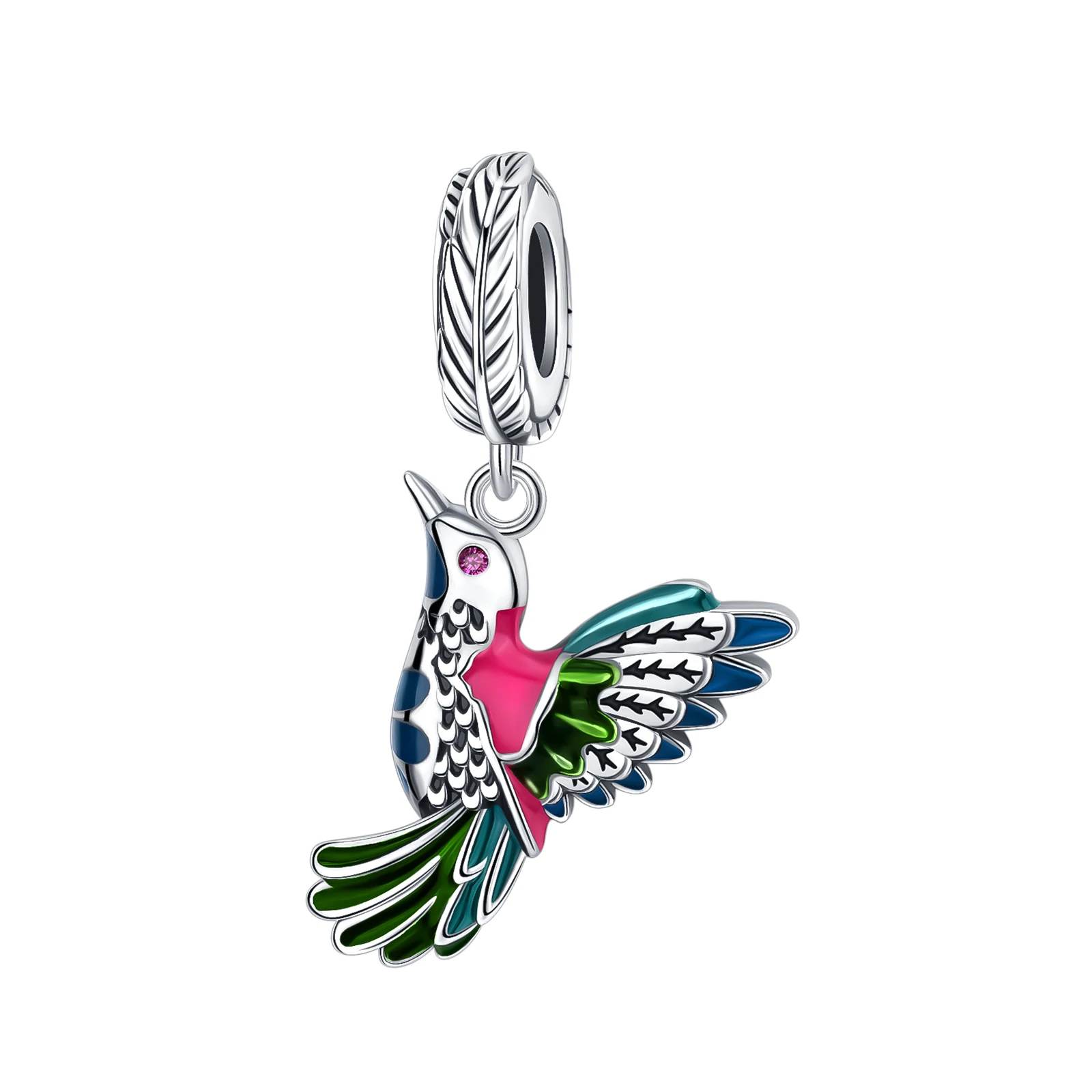 

925 Sterling Silver Bird Green Feather Animal Series Pendant Charm Fit Original Pandora Charms Bracelets Women DIY Jewelry Gift