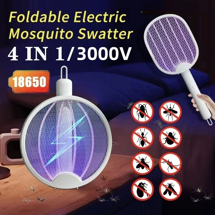 DW1 Home Dormitory Electric Mosquito Killer Lamp 2 in 1 Purple Light Folding USB Rechargeable mosquito killer swatter