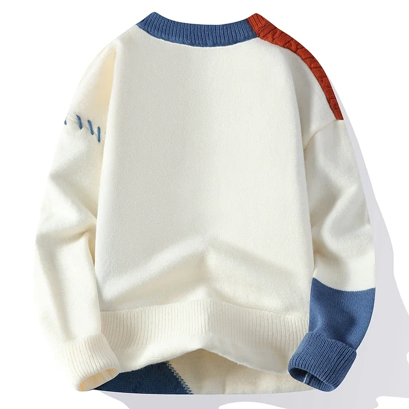 2023 New Patchwork Sweater Trend High Street Fashion Autumn and Winter Warm Men's Top Hip-hop Street Clothing 4