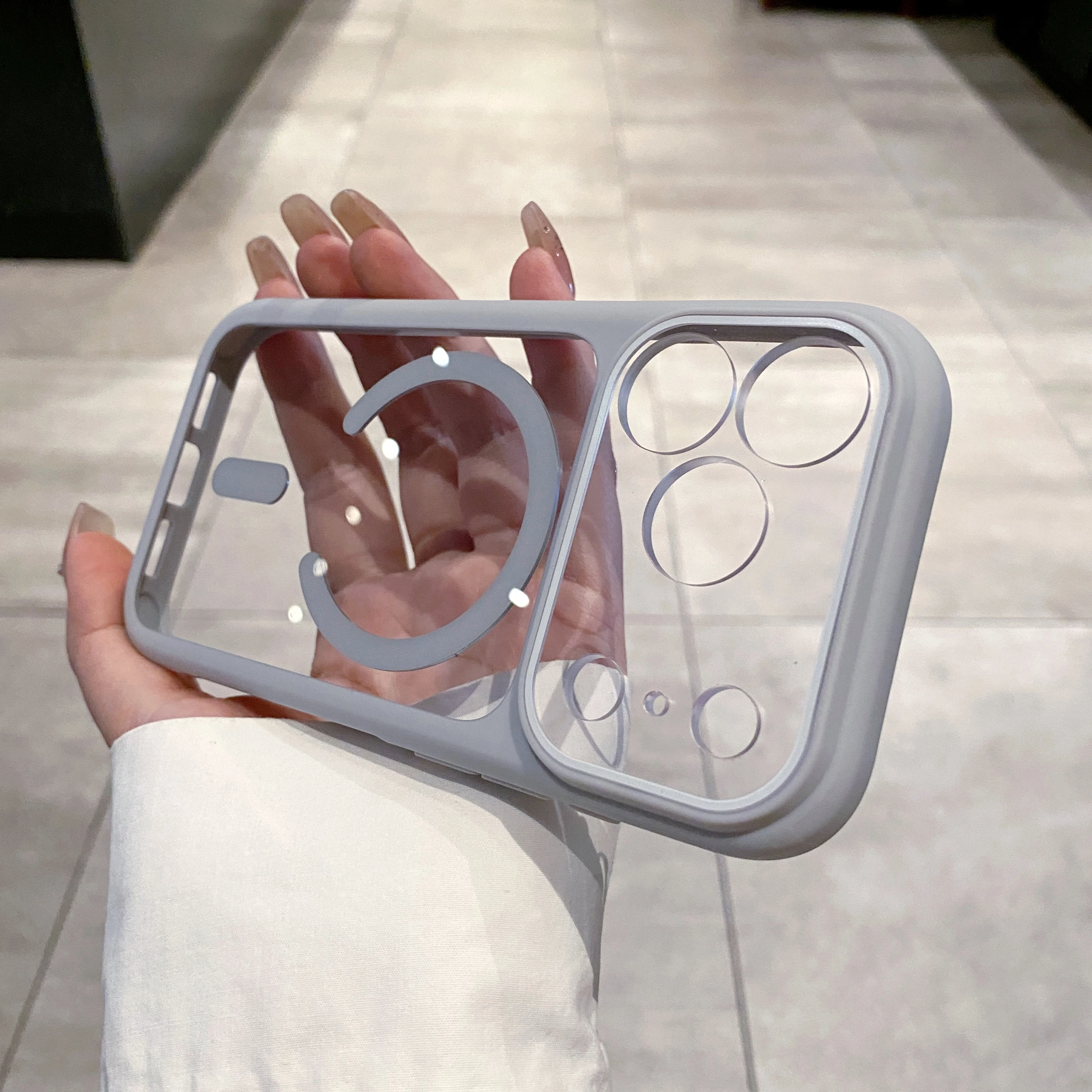Enhanced Transparent Magnetic Phone Case with Shockproof Silicone Frame and Lens Protection