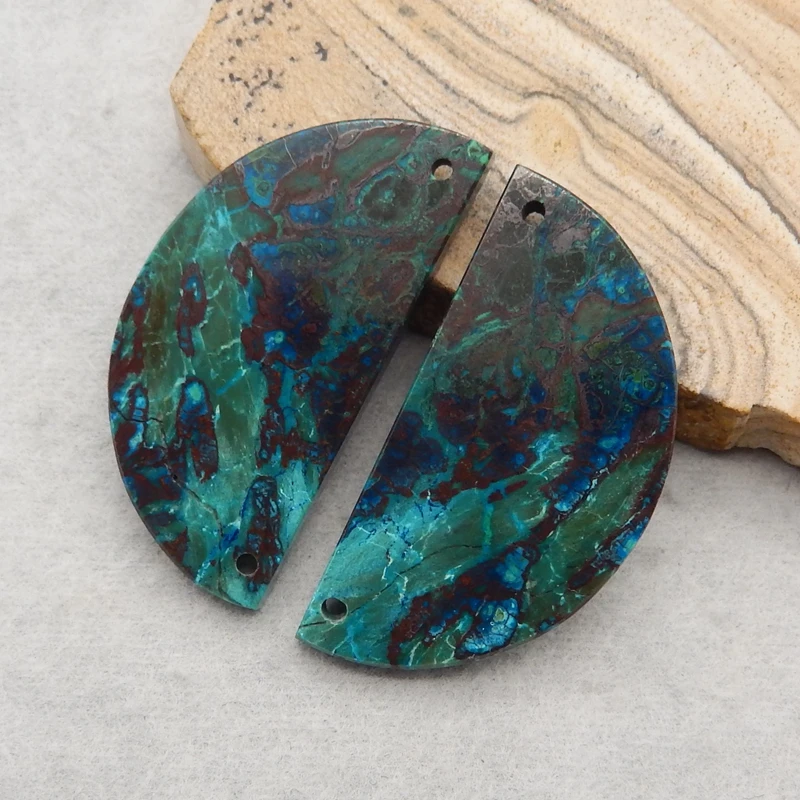 Natural Stone Chrysocolla Double Holes Earring Pair Semiprecious DIY Making Jewelry Accessories 39x20x3mm 11g