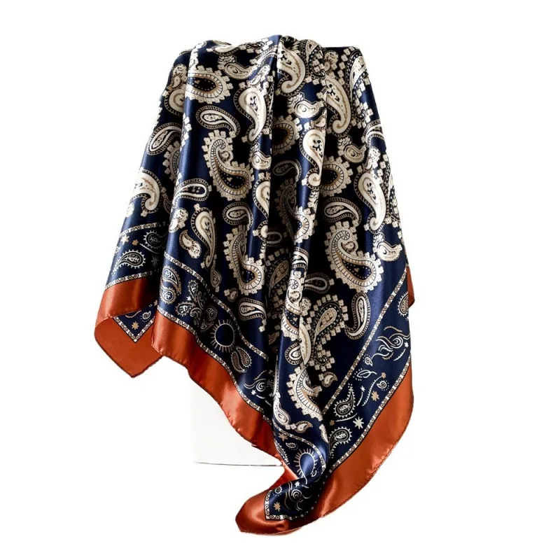 New 90*90cm Muslim Brand Women Silk Scarf Bandanna Fashion Bohemian Pattern Square Hijab Lady Wrap Headband foulard muffler