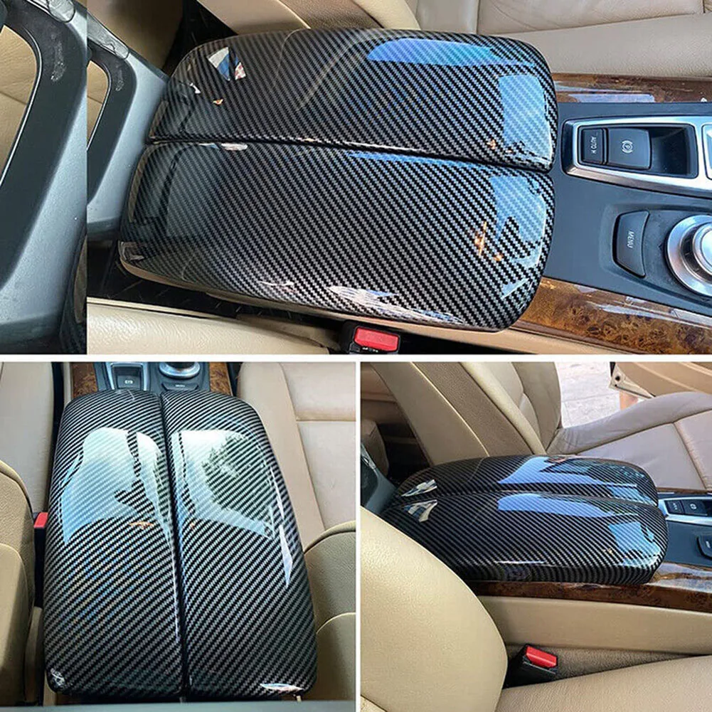 Center Armrest Box Cover 1pc 2007-2013 ABS Carbon Fiber Style For BMW X6 E71 E70 Car Center Interior Accessories