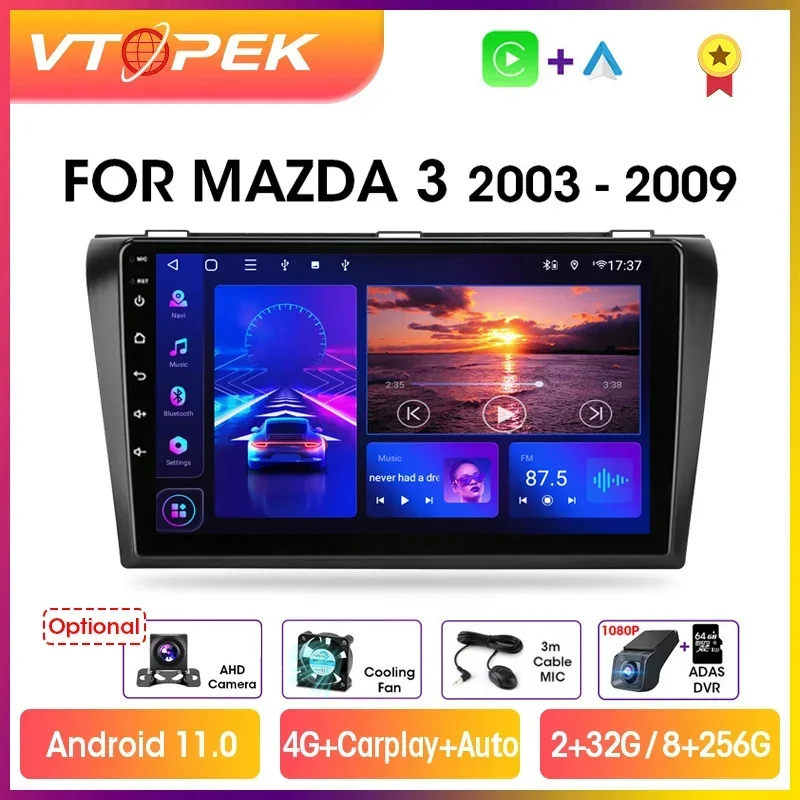 Vtopek-Radio Multimedia con GPS para coche, reproductor con Android 11, 9 pulgadas, 4G, Carplay, DSP, 2Din, estéreo, para Mazda 3, 2004-2009, con BOSE