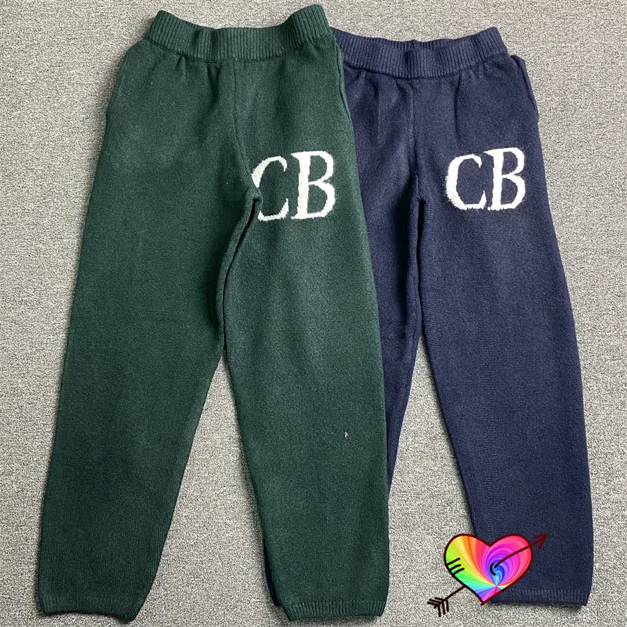 

Green Blue Cole Buxton Knit Sweatpants Men Women Italic Cole Buxton CB Logo Pants Wool Blend Thick British Style Trousers