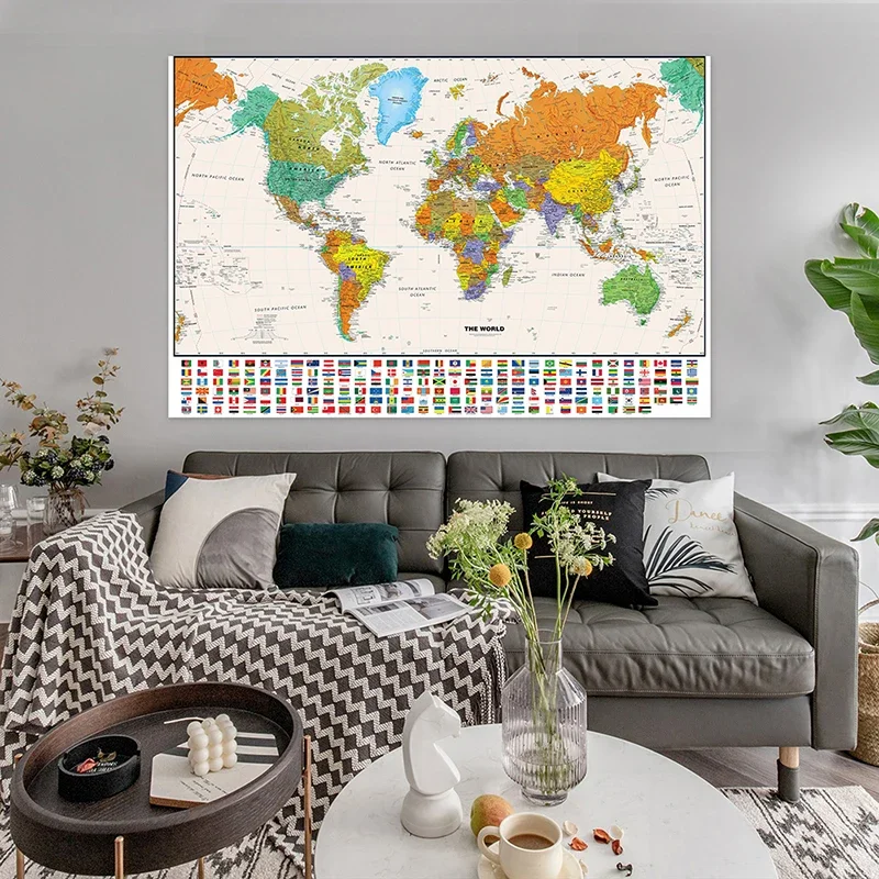 100*70cm World Map Wall Hanging Picture Unframed Canvas Painting Art Poster and Print Background School Classroom Supplies