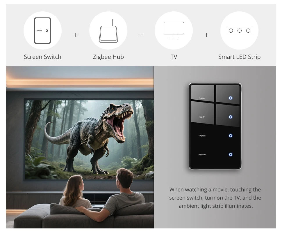 Zigbee DIY Name Switch with Display Screen US Black Touch Panel Light Switch Wor