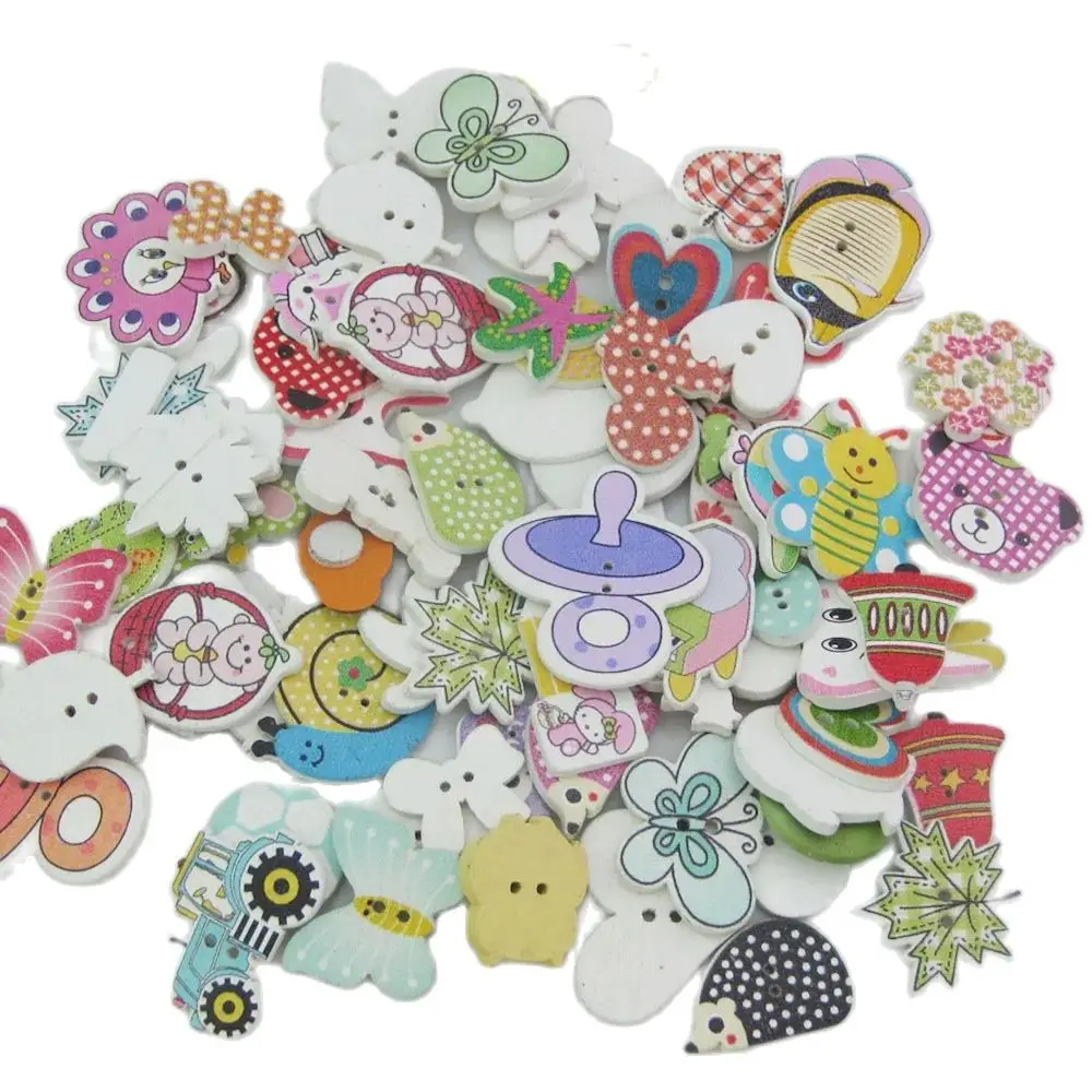 

50 шт., деревянные пуговицы для скрапбукинга