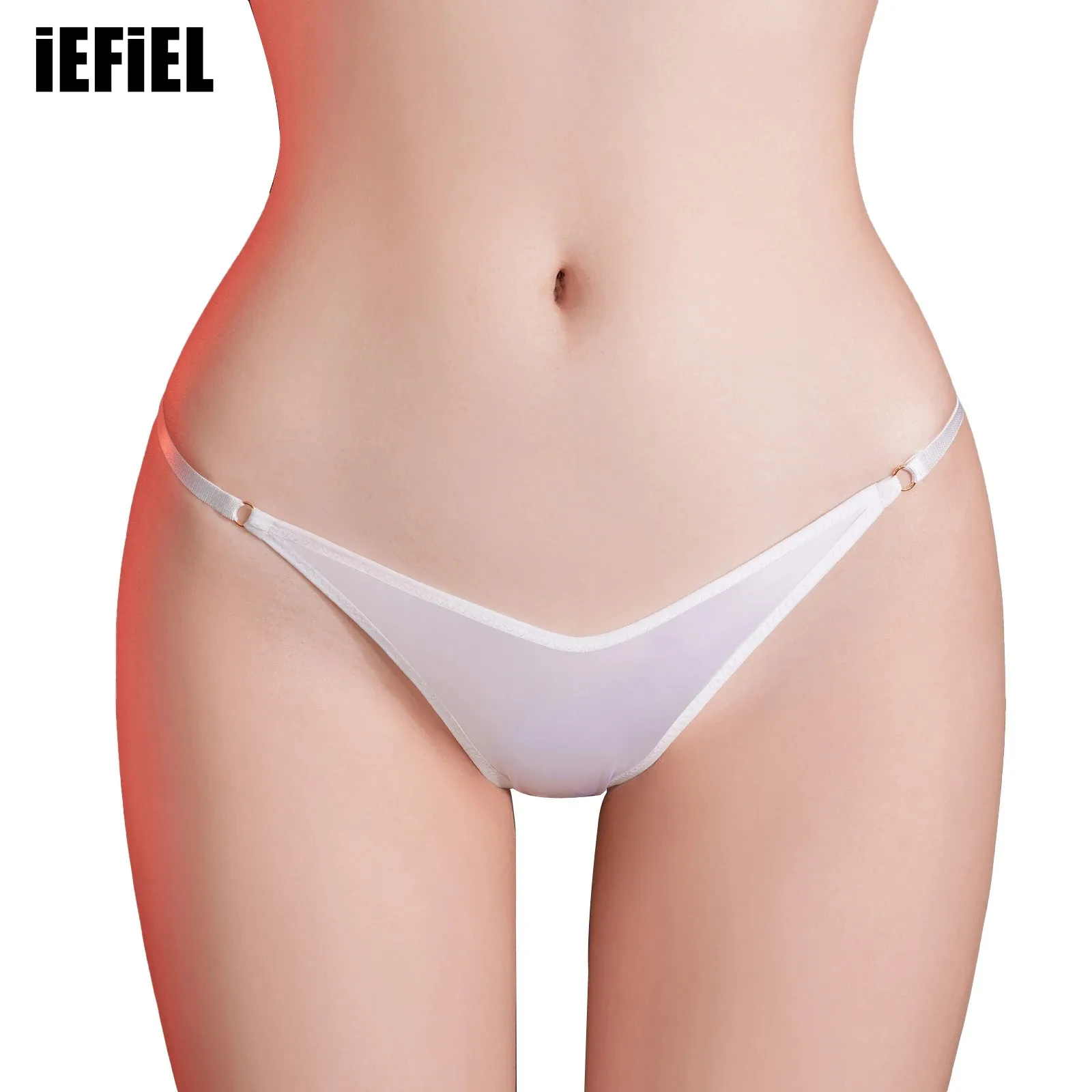 

Womens Low Rise V-Front Thong Solid Color Glossy Elastic Waistband Panties Pool Party Bikini Bottoms Lingerie Underwear