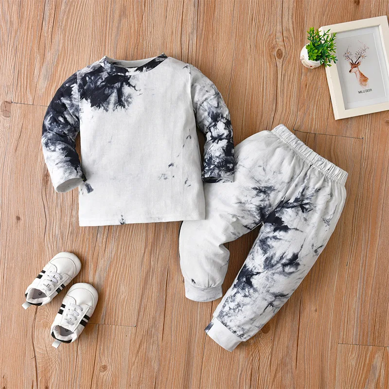 

Wholesale Autumn Tie-Dye Boys' Suit round Neck T-shirt Long Sleeve Trousers Suit