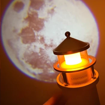 Romantic Moon Projection Motion Sensor Night Lights Lighthouse Ambient Lights Dimmable for Desktop Decor Light Christmas Gift 11